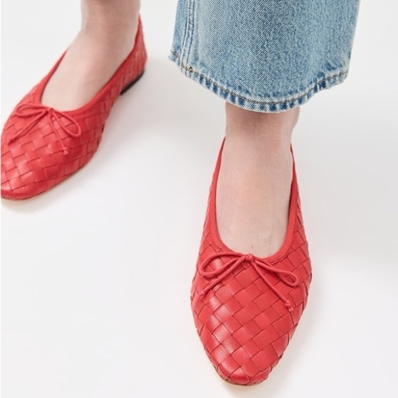 Loeffler Randall Landry Woven Ballet Flat Red Leather - Picture 2 of 11